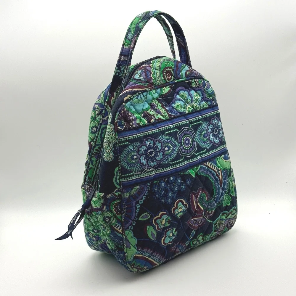 Vera Bradley Blue Green Paisley Quilted Lunch Bag Tote Zip Closure Floral
